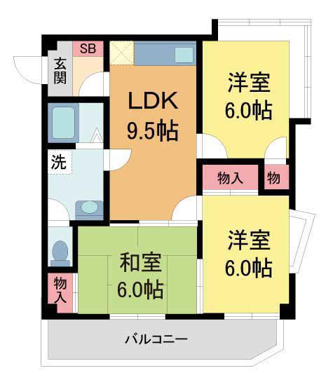 グリーンライフ北夙川(3LDK/2階)の間取り写真