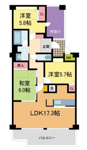 ラ・ビスタ宝塚サウステラス2番館(3LDK/5階)の間取り写真