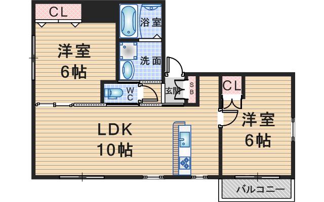 AMOUR FLEURIR 若竹(2LDK/1階)の間取り写真