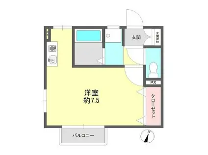 プランドール湊川(ワンルーム/2階)の間取り写真