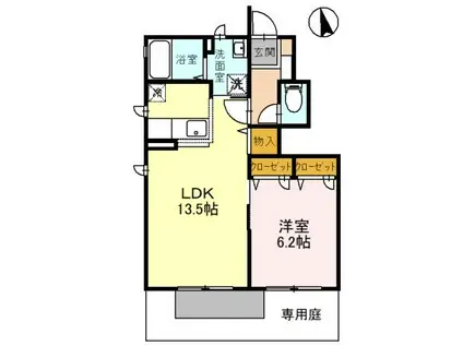 アンソレイユB棟(1LDK/1階)の間取り写真