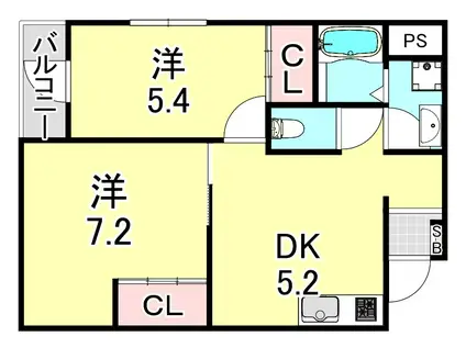 ラフィーネ(2DK/2階)の間取り写真