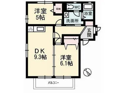 オリーブテラスC(2DK/2階)の間取り写真