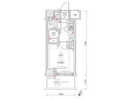 リヴシティ八丁畷(1K/2階)の間取り写真
