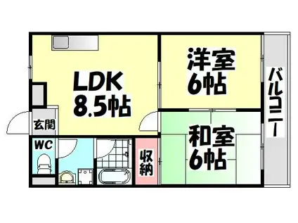 サウスパーク浜寺(2LDK/2階)の間取り写真