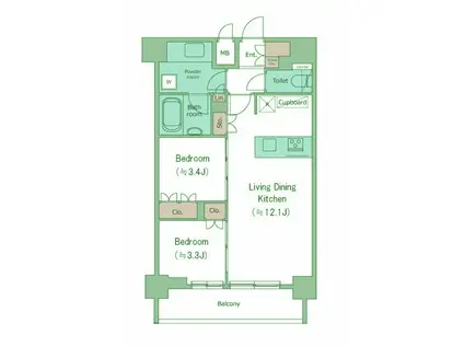 ドゥーエ西馬込2(2LDK/4階)の間取り写真