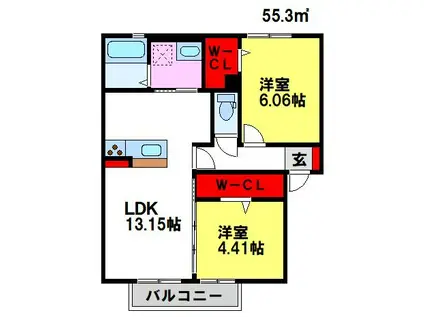 クラルテ(2LDK/2階)の間取り写真