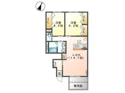 アルページュ(2LDK/1階)の間取り写真