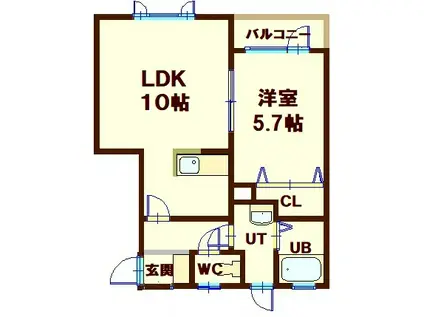 ハイツJ&T(1LDK/2階)の間取り写真