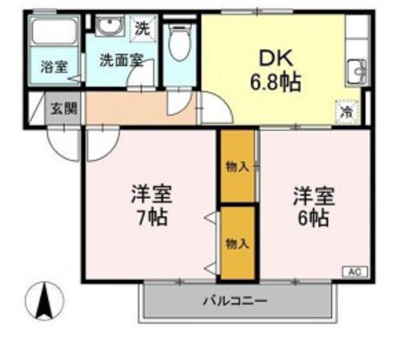 ビューラー福泊A棟(2DK/2階)の間取り写真