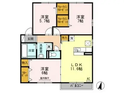 クオーレB棟(3LDK/1階)の間取り写真