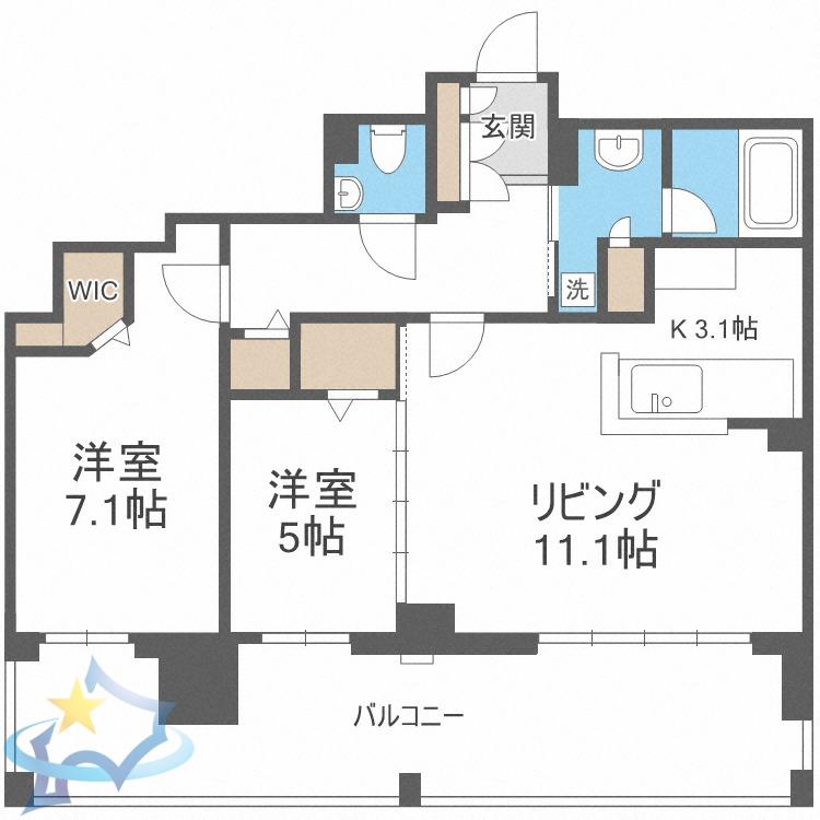 円山ザ・レジデンス(2LDK/15階)の間取り写真