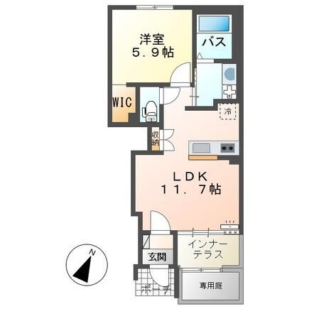 近鉄名古屋線 伊勢朝日駅 徒歩24分 2階建 築1年(1LDK/1階)の間取り写真