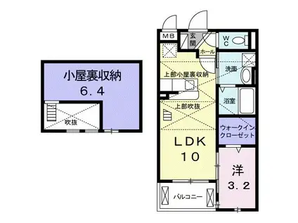 ノイ アンソレイエ(1LDK/2階)の間取り写真