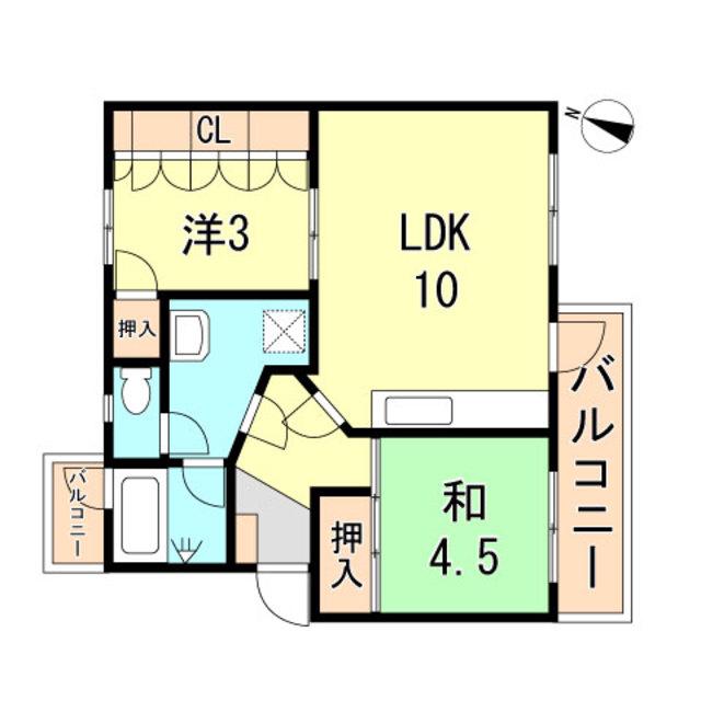 高尾台2号棟(2LDK/2階)の間取り写真