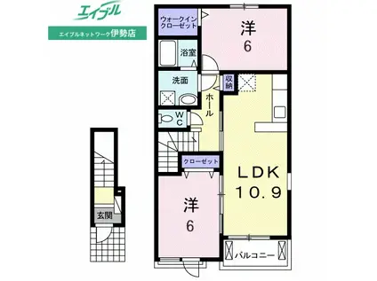 ウエスト リバー 勢田 A(2LDK/2階)の間取り写真