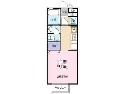 ジュネス光ヶ丘(1K/2階)の間取り写真