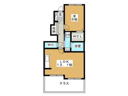 ディスカバリーII(1LDK/1階)の間取り写真