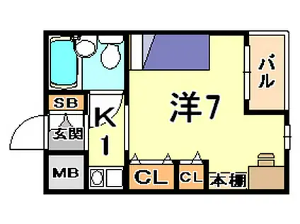 ラフェブランシュ岡本(ワンルーム/1階)の間取り写真