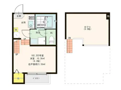 ハーモニーテラス筥松V(1K/1階)の間取り写真