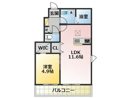 JOUER DUO ヴィルヌーブ(1LDK/1階)の間取り写真