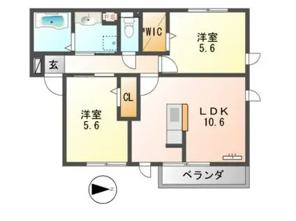 クレストソシアII(2LDK/1階)の間取り写真