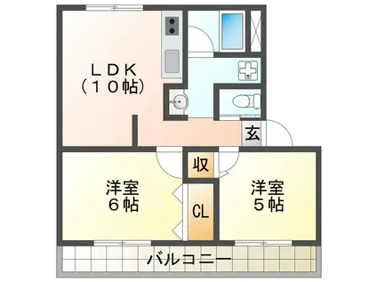 高津橋農住団地D棟(2LDK/2階)の間取り写真