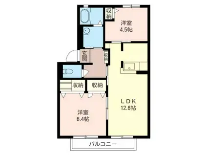 クレージュII(2LDK/1階)の間取り写真