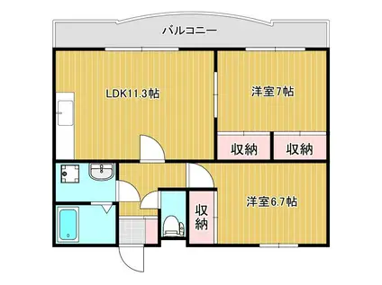 ドミール・21(2LDK/2階)の間取り写真