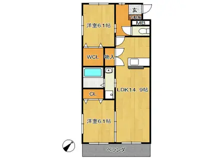 オーロラII(2LDK/2階)の間取り写真