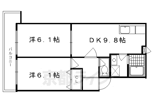 プレアデス京都北山(2LDK/2階)の間取り写真