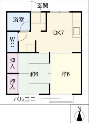 ハラマキハイツF棟(2DK/2階)の間取り写真