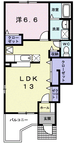リーガハット23(1LDK/1階)の間取り写真