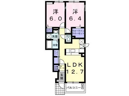 エレガントヒルIIIA(2LDK/1階)の間取り写真