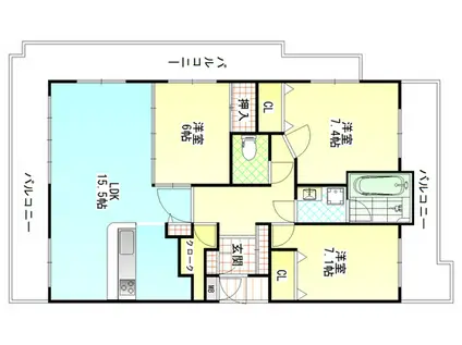 リベール古京町(3LDK/12階)の間取り写真