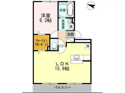 クリオコートA棟(1LDK/2階)の間取り写真