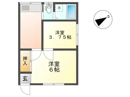 ラセーヌ中央(2K/2階)の間取り写真