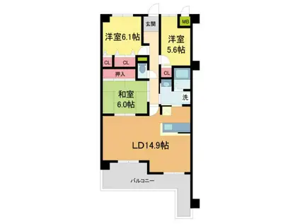 KDXレジデンス夙川ヒルズ 5番館(3LDK/2階)の間取り写真