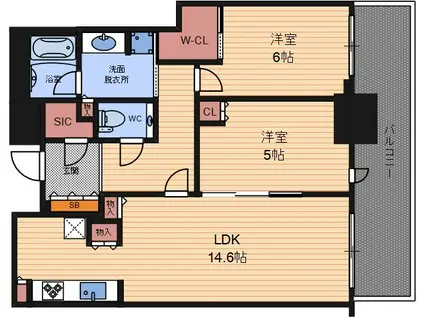 グランドメゾン新梅田タワー THE CLUB RESIDENCE(2LDK/15階)の間取り写真