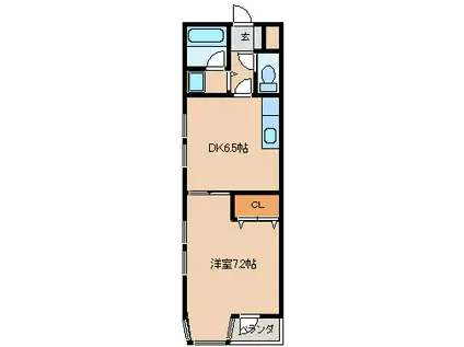 オークヒルズII(1DK/2階)の間取り写真