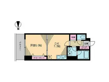 クレドラテース白河(1DK/6階)の間取り写真