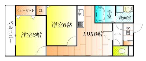 アベニュー藤井寺(2LDK/4階)の間取り写真