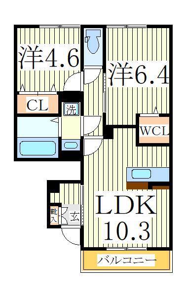 アセット K(2LDK/1階)の間取り写真