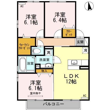ルーム ケースリー B棟(3LDK/2階)の間取り写真