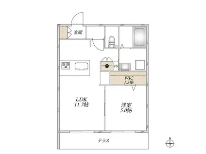 AL SOLE(1LDK/1階)の間取り写真