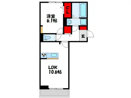 ボヌール石蔵(1LDK/2階)の間取り写真