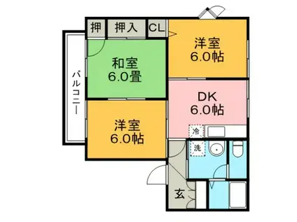 テラスコート花水木C棟(3DK/2階)の間取り写真
