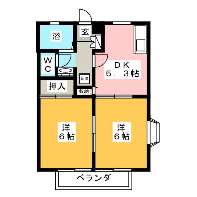 クレストハイム(2DK/2階)の間取り写真