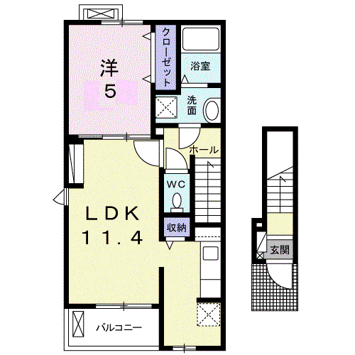 メゾンIL四倉(1LDK/2階)の間取り写真