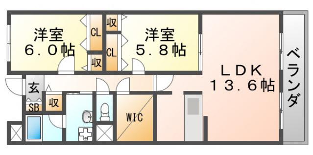 エヴァン千里山(2LDK/2階)の間取り写真